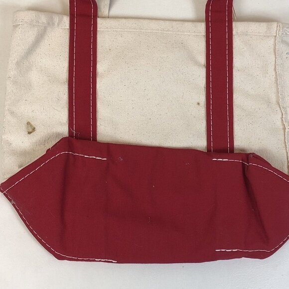 LL Bean Boat & Tote Canvas Red Double Handle Snowflake Small Bag Made in USA - Picture 6 of 13